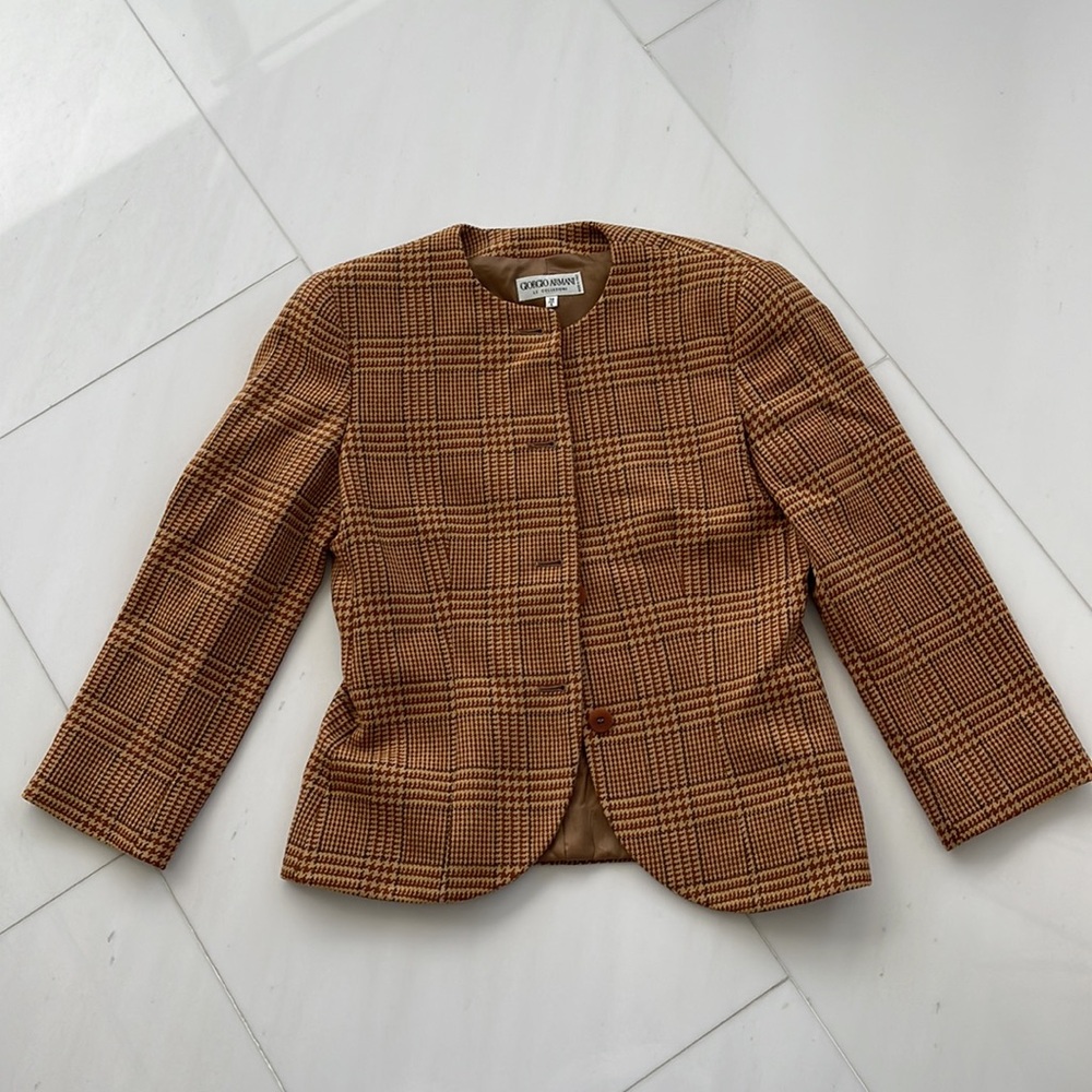 Giorgio Armani Caramel Brown Plaid Jacket